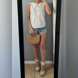 Zara White Ruffle Cape Collar Blouse XS Cottagecore Coquette Romantic Feminine